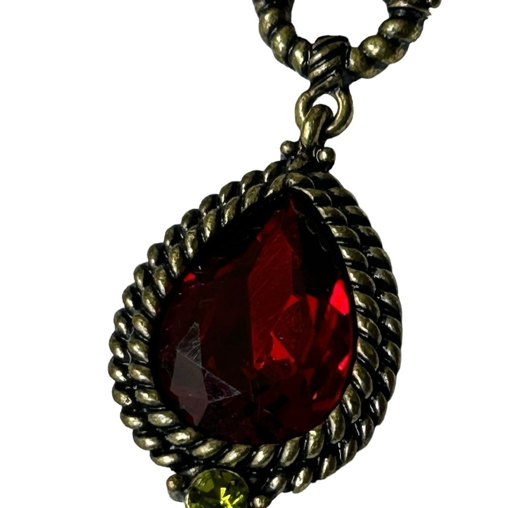 2028 Jewelry Red Purple Color Teardrop Pendant Rhinestone Necklace 18" - Picture 3 of 6